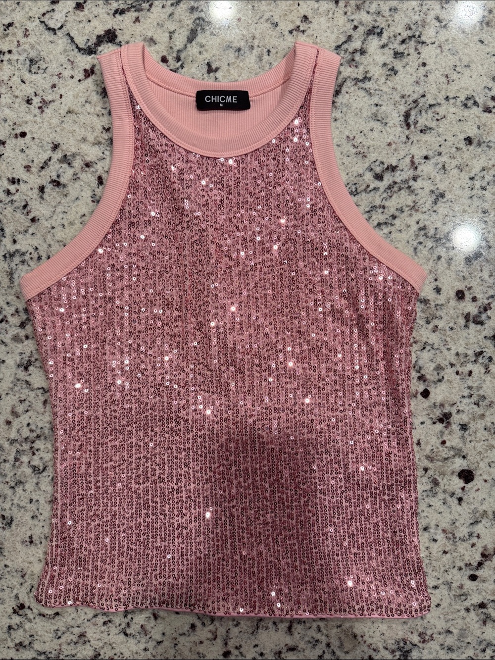 CHICME Pink Sequin Tank Top